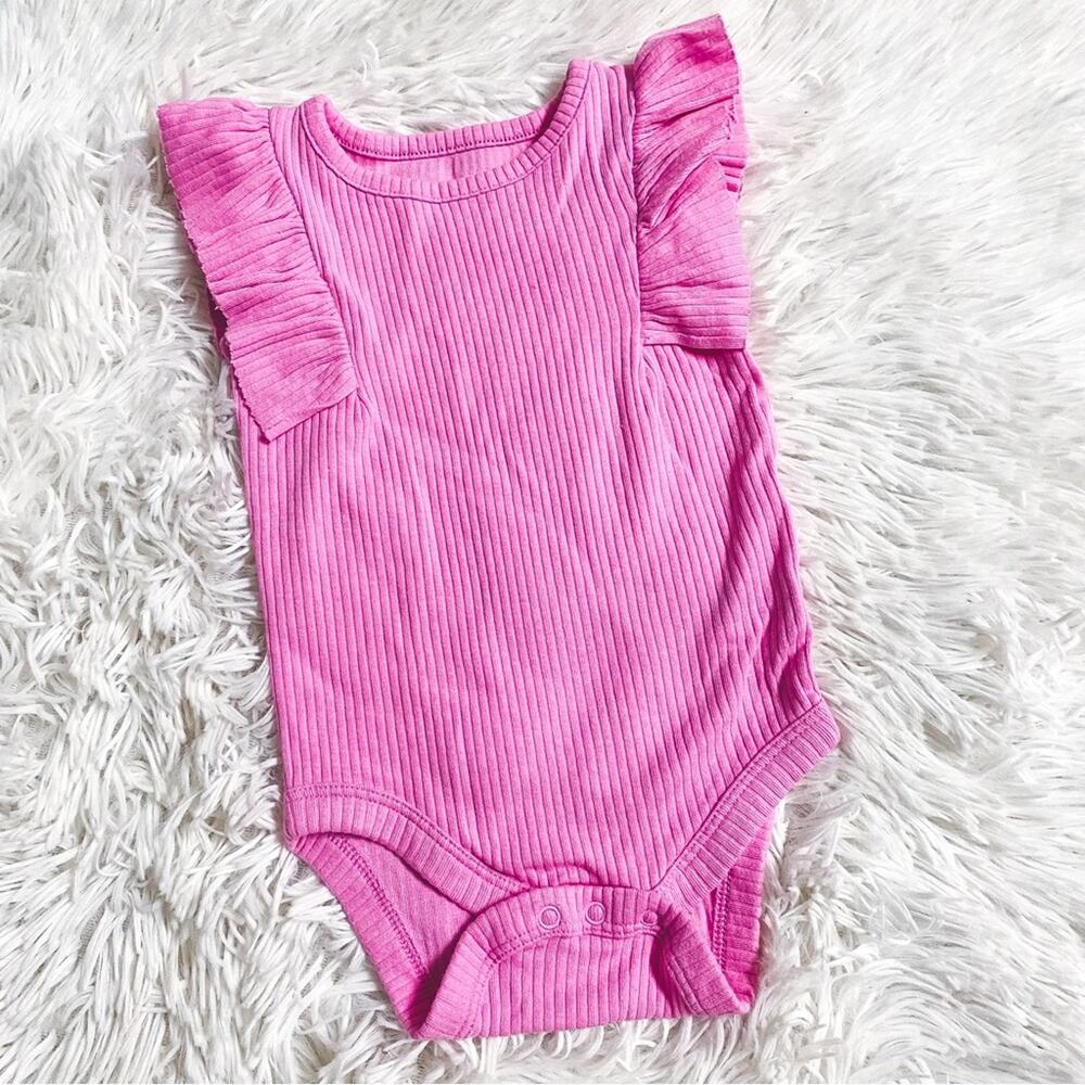 CAT & JACK • Baby Pink Boho Ribbed Flutter Sleeve Onesie
